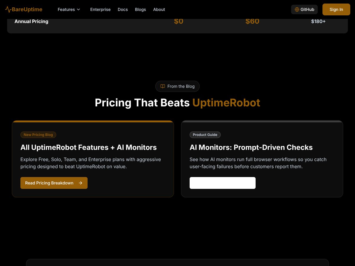 BareUptime interface