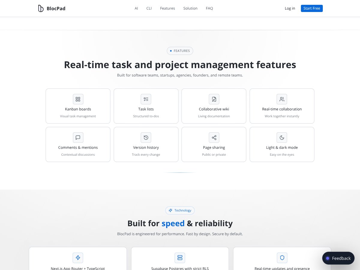 BlocPad - Project & Team Workspace interface