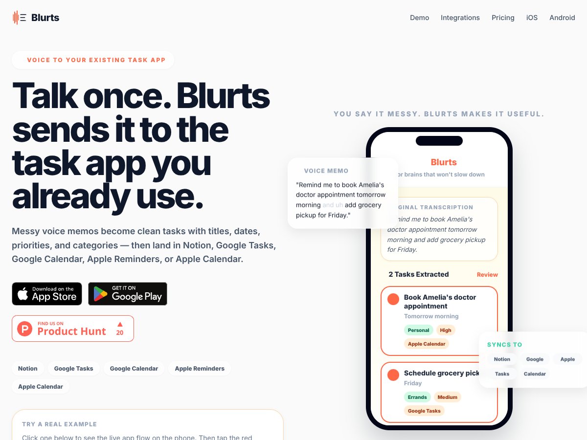 Blurts-Voice to Any Task App screenshot