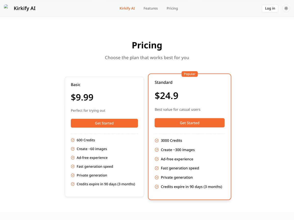 Kirkify AI interface