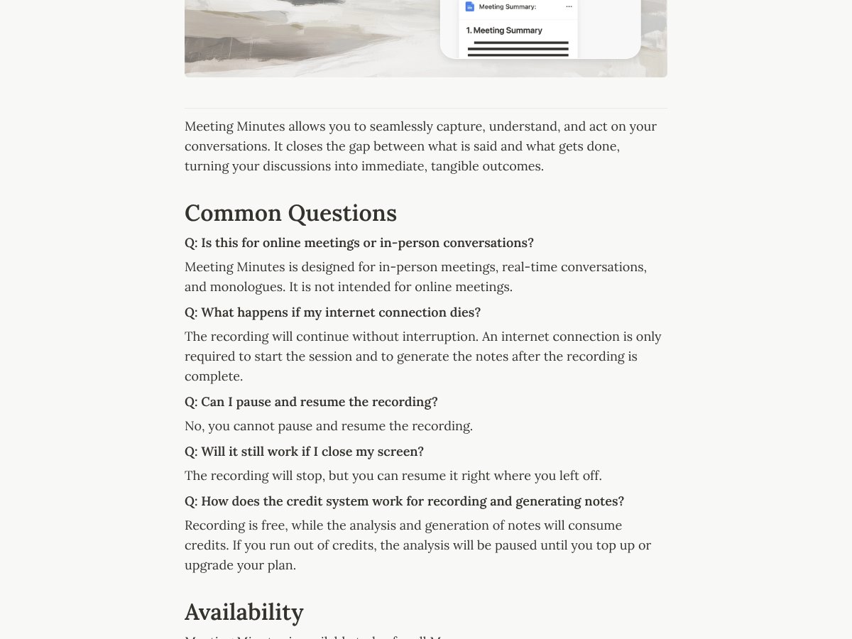 Manus Meeting Minutes interface
